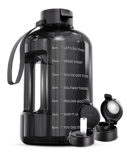 AQUAFIT 1 Gallon Water Bottle with Motivational Quotes | BPA Free 1 Gallon Water Bottle with Straw and Chug Lids - Leakproof Gym Water Bottle with Carry Handle (Gray) - color: Gray, size: 128 Ounces