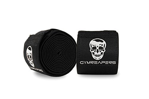Gymreapers Knee Wraps for Squats and Powerlifting 72 Inch Compression Wraps with Strap for Men & Women Weightlifting Support - color: Black