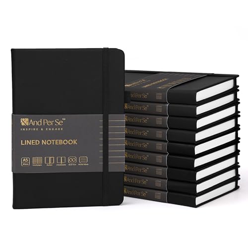 &And Per Se 10-Pack Lined Notebooks, A5 Hardcover, 160 Pages 100gsm Thick Paper, Office Supply Bulk Order, Corporate New Hire Kits, Breakroom Essentials – College Ruled, 10 Units (Black) - color: Black, style: 10 Pack-Lined