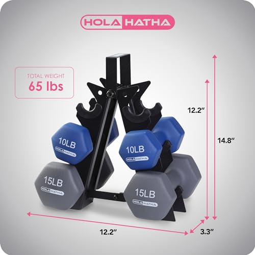 HolaHatha 1, 2 and 3 lb Neoprene Dumbbell Strength Training Weight Set with Rack - color: Multicolor, size: 60 LB