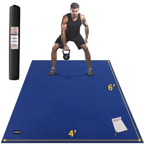 CAMBIVO Large Exercise Mat for Home Workout, 8'x6'/7'x5'/6'x4' (7 mm) Extra Thick Exercise Mat for Home Gym, Shoe-Friendly, Non-Slip Gym Mat for Jump Rope, Weights, Cardio, Fitness - color: 6'*4' Navy Blue