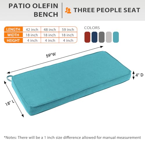 Sundale Outdoor Olefin Bench Cushion， Water-Resistant Patio Couch Cushion, Loveseat Sofa Pad with Straps Teal, 59 x 18 x 4 Inches - color: Teal, size: 59 X 18 X 4 Inch
