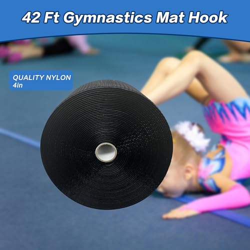42 ft Gymnastics Mat Hook for Carpet Bonded Foam, 4" Wide Hook Mat Fastener for Tumbling, Fastener Nylon Hook Mats for Cheerlead Gym Floor, Black