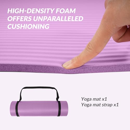 Signature Fitness Extra Thick High-Density Foam Yoga Mat – Multiple Thicknesses (1/2" & 1") / Multiple Colors – Double-Sided Non-Slip Surface – with Carrying Strap for Pilates, Yoga & Home Workouts - color: Taro Purple-1/2"thick