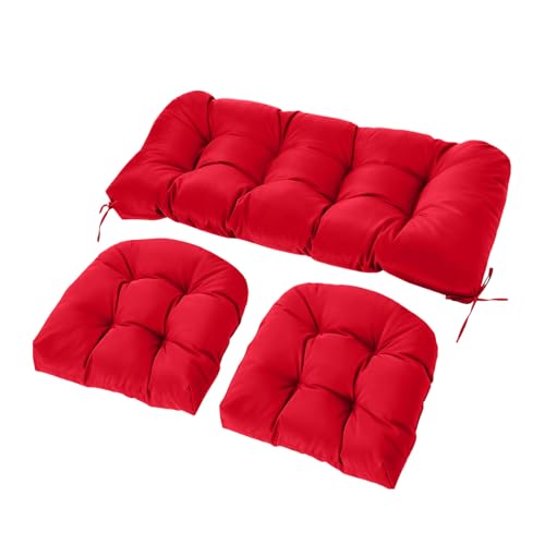 Wicker Chair Cushions Set, 2 U-Shaped Cushions & 1 Loveseat, Waterproof Outdoor Loveseat Cushion for Patio Furniture, Settee Bench Pad All Weather,Red - color: Red