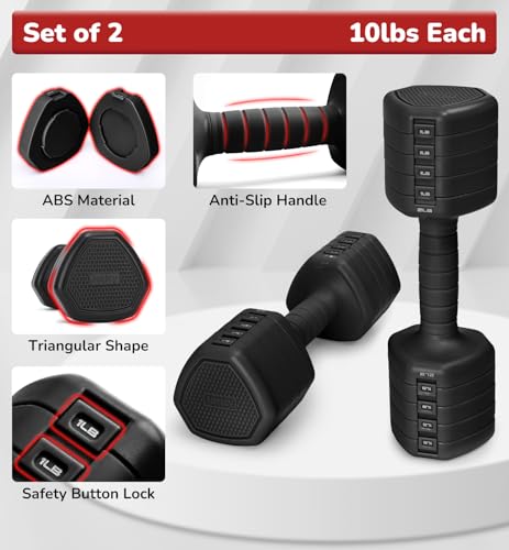 Adjustable Dumbbell Set of 2, 10LB 20LB 30LB Weight Set | Hand Weights for Women Men, Dumbbells for Home Gym Outdoor Exercise & Muscle Toning Weight Loss Rehab Strength Training - color: Black, style: 20 lb, Pair-Rubber Handle