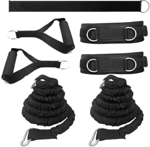 Resistance Speed Training Set, 8pcs Exercise Explosive Force Bounce Physical Equipment Double Rope Improve Agility Power Strength for Jumping Basketball Tennis Football Volleyball - color: Black-6.6ft