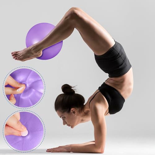Aoriher 10 Pack 9 Inch Small Pilates Ball Bulk Mini Exercise Ball Portable Non-Slip Workout Yoga Balls with Air Pump for Stability, Barre, Fitness, Balance, Physical &Core, Gym Home Office Use - color: purple