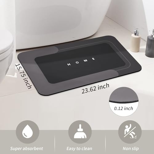 Housego Absorbent Bath Mat, Quick Dry Bath Rug, Non-Slip, 15.7x23.6, Black | Absorbent Bath Mat Magic Rug; Quick Drying Mat Magic Bath Mat Non-Slip Floor Rug Rubber Backed for Bathroom Kitchen Shower - color: Black, size: 1 Rectangular Piece (15.7" x 23.6