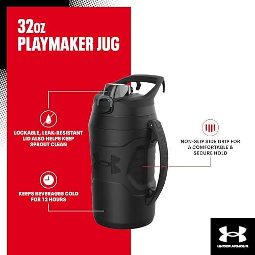 Under Armour 32 oz Insulated Water Bottles - Sports Water Jug with Handle, Fence Hook, Leak Resistant for Baseball, Football & More, 32 oz, Sports Water-Bottle Insulated (Pack of 4) - color: Black/Black, size: 32 Ounces (Pack of 4)
