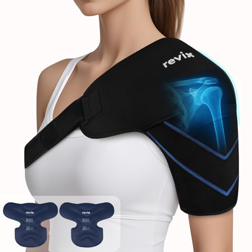 REVIX Shoulder Ice Pack Wrap & Brace for Rotator Cuff & Arm, 2 Gel Packs | Reusable Gel Shoulder Brace for Surgery Recovery, Rotator Cuff & Muscle Relief; for Men & Women - size: Medium, style: Black, 2 Gel Packs+1 Shoulder Brace
