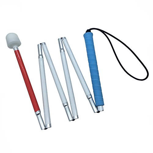 Aluminum Mobility Folding White Cane for Vision Impaired and Blind People (Folds Down 6 Sections) (125cm (49.2inch), Blue Handle) - color: Blue Handle, size: 49.2 Inch (Pack of 1)