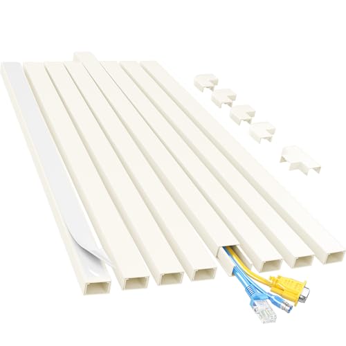 Yecaye Cord Hider, 113in Medium Cord Covers for Wires on Wall, Cord Organizer for 2-3 Wires, Easy Install Cable Management Kit, TV Cable Hider for Home Office, W0.95in H0.55in, Beige - color: Beige, size: 113in L x 0.95in W x 0.55in H