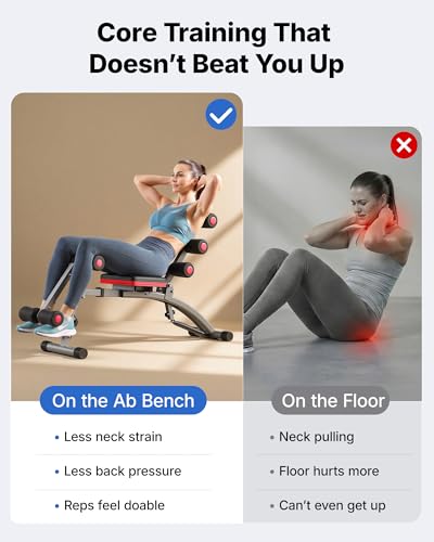 MERACH Ab Machine, Adjustable Ab Trainer, Sit Up Exercise Equipment 330LBS | Multi-Functional Adjustable Ab Workout Bench, Home Gym Equipment, Automatic Rebound, Core Ab Training - color: Black Red
