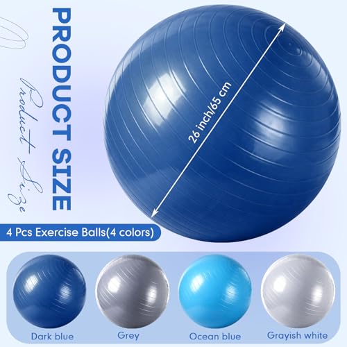 Leyndo 4 Pcs 26 Inch Yoga Exercise Ball Pilates Pregnancy Birthing Fitness Ball with Quick Pump Anti Burst for Improved Posture, Balance, Yoga, Pilates, Training - color: Blue Gray Set