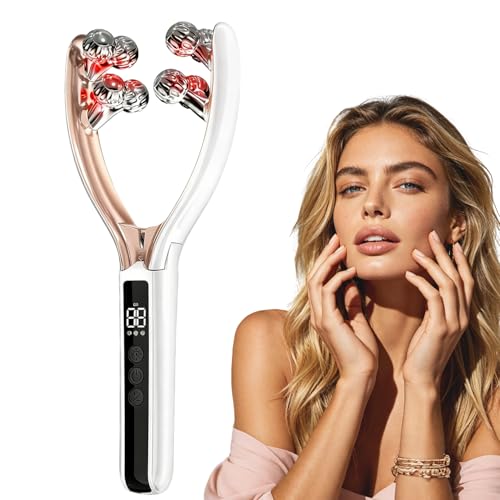 Facial Massager with 3D Roller,Lymphatic Drainage Tool for Face,Arm,Leg and Neck massage - Lymphatic Contour Face Brush Lift & Double Chin Reducer (White) - color: White