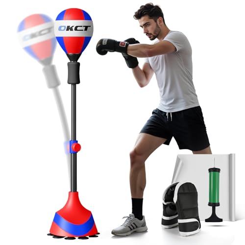 OKCT Punching Bag with Stand,Reflex Bag,Suction Cup Base | Adjustable Height,Boxing Equipment for Adults & Teens,Home Gym,Speed Training, Hand-Eye Coordination&Fitness - color: Red