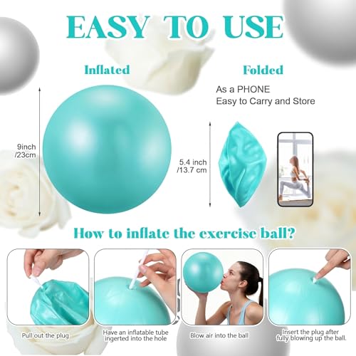 Sotiff 20 Pcs 9 Inch Pilates Ball Bulk Exercise Pilates Ball Mini Yoga Balls Therapy Core for Stability Barre Training Stretching Physical Posture Training Gym Workout with Inflation Tube - color: Mint Green