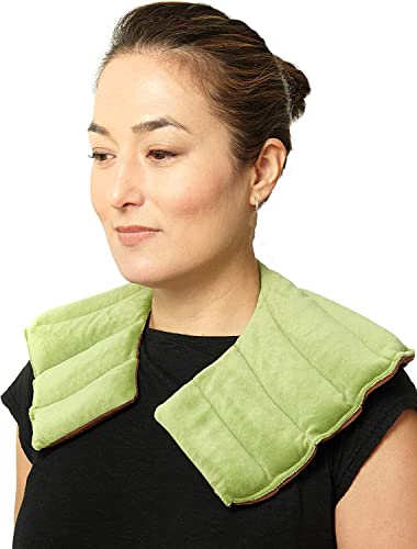 DreamTime Spa Comforts Microwaveable Hot or Cold Neck Shoulder Wrap with Aromatherapy, Lavender and Peppermint Herbal Stress Relief, Green/Brown, Blue Affirmations Print | Microwaveable Heating Pad for Shoulders and Neck, Freeze to Soothe Pain, Soft Silky