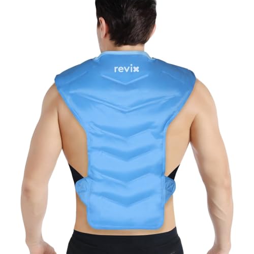 REVIX Large Ice Pack for Shoulder and Back with Straps, Reusable Full Back Ice Pack Wrap Cold Compression Therapy for Discomfort and Fatigue Relief, Post-Workout Recovery - color: Blue