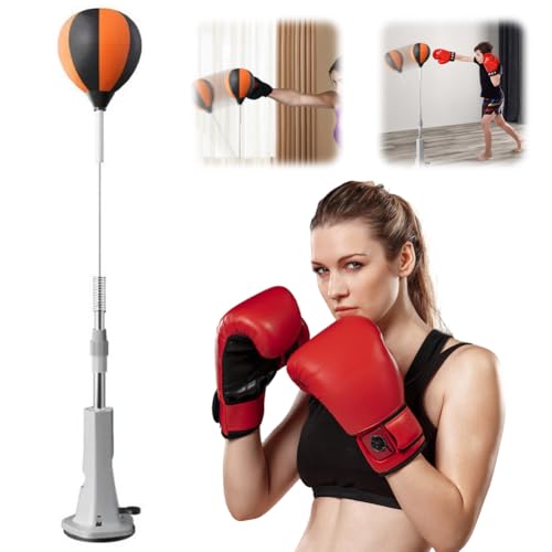 Punching Bag with Stand, Height Adjustable Speed Bag Reflex Trainer Set for Teens Adults, Boxing Equipment with Suction Base for Home Gym, Anti-Slip & No Floor Damage, Stress Relief Fitness Gear