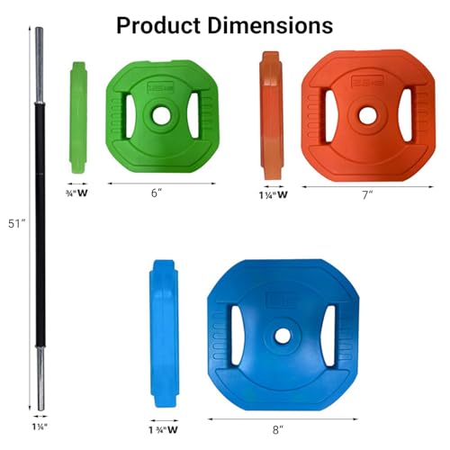 40 LBS Adjustable Barbell for Lifting, Barbell Weight Set with Round PU Coated Plates & 51 Inch Bar, Cardio Pump Set, Adjustable Free Weights for Home Gym Strength Training - color: Multi-color-Square-20 KG