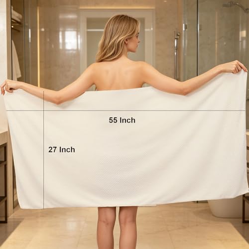 2 Pack Bath Towel Set, Waffle Bath Towel Set, Microfiber Super Soft Highly Absorbent, Sturdy Quick Drying Towels for Bathroom, Gym, Sports, Yoga (2 Piece 27" x 55", 2White) - color: White, size: 27 x 55 Inch