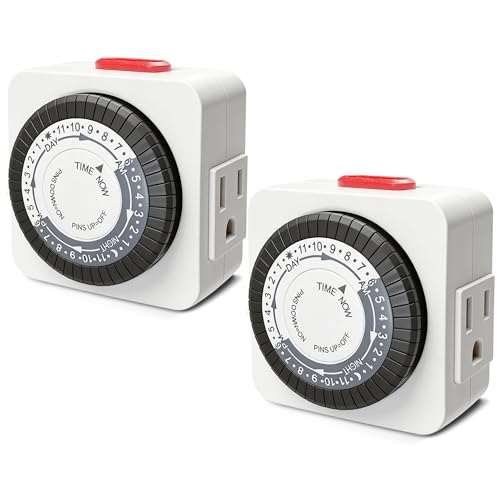 Timers for Electrical Outlets Indoor, 24-Hour Dual Outlet Timer, Christmas Tree Timer Indoor, 3 Prong Light Timers Indoor, Daily Cycle, 125V 15A, ETL Listed, 2-Pack - size: 1 Outlet, 2 pack