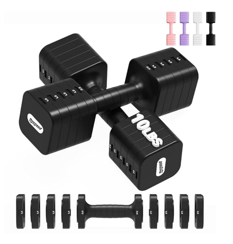 5-in-1 Adjustable Dumbbell Set for Women Men 10 lb Each | Dumbbells Set of 2, Free Weight Set at Home Gym, Locking/TPU Soft Handle for Exercise & Muscle Toning Weight Loss - color: Black