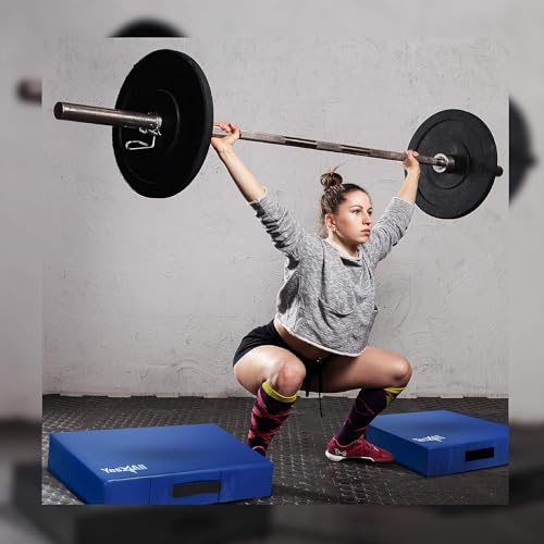 Yes4All Silencer Drop Pads/Weightlifting Drop Pads with PVC Cover & Easy Carry Handles – Sold in PairsVariation Theme - color: C. Blue/White - 6in