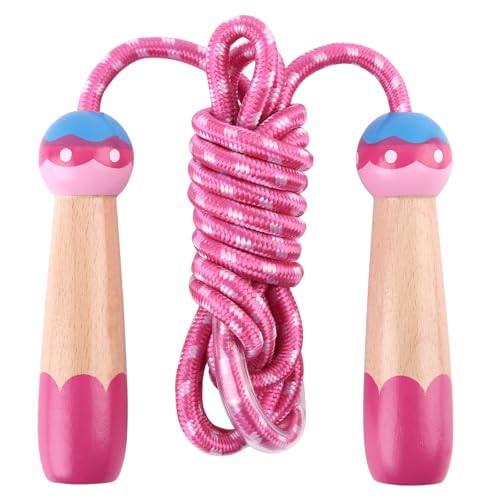 Jump Rope for Kids, Lorvain Adjustable Skipping Rope, Kids Jump Ropes with Wooden Handle for Girls Boys, Weighted Jumping Ropes for Fitness Workout Exercise Outdoor Fun Activity - color: Bright Pink-1 Pc