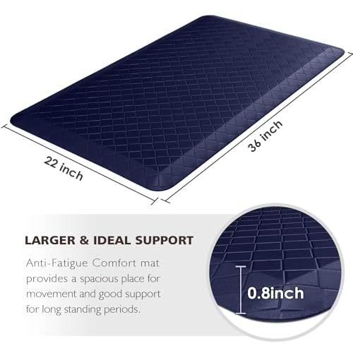 HappyTrends Kitchen Floor Mat - 4/5 Inch Thick Anti-Fatigue Kitchen Rug,Waterproof Non-Slip Kitchen Mats and Rugs Heavy Duty Ergonomic Comfort Rug for Kitchen,Office,Sink,Laundry,(22"x36", Blue) - color: Blue, size: 36"L x 22"W x 0.8"Th