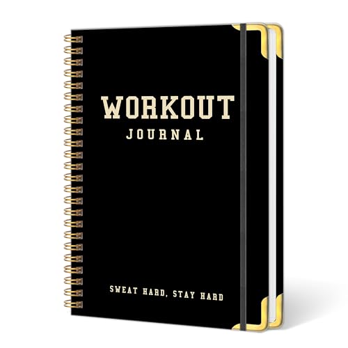 Workout Journal Fitness Tracker Planner for Men & Women, Exercise Log Book to Track Gym & Home Training, Goals, Sets, Reps & Progress, 142 Pages, A5 5.7" x 8.2" Portable Hardcover with Metal Corners, Black - color: Black