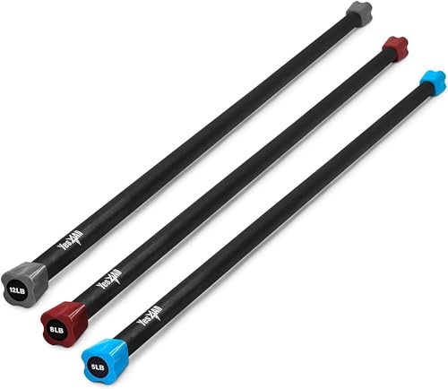 Yes4All Total Body Workout Weighted Bar, Resistance Band Bar, Racks for Strength Training, Exercise Bar for Yoga in Home and Gym - Single/Combo - color: Color-Coded, style: Set of 5 + 8 + 12lbs Weighted Workout Bars