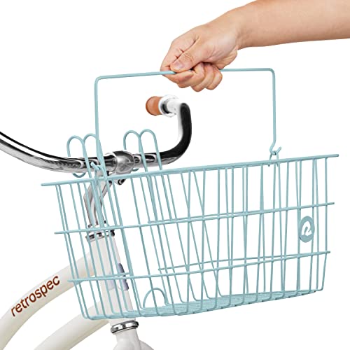 Retrospec Apollo-Lite Lift-Off Bike Basket - Detachable Steel Handlebar Basket with Carrying Handle for Commuting, Shopping & Beach Trips - 14.5in x 9.5in Weather-Resistant Biking Gear - color: Cool Mint