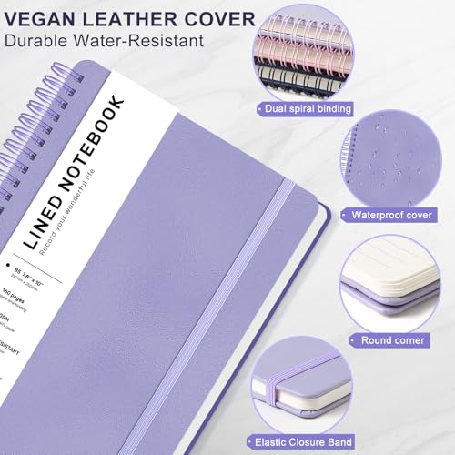 Lined Spiral Journal Notebook with 160 Pages, 7.8×10in, B5 Spiral Notebook, Journaling Notebooks for Work, School, Women, Men, College Ruled Spiral Notebook, Hardcover Leather Journals, Purple - color: Purple, size: B5