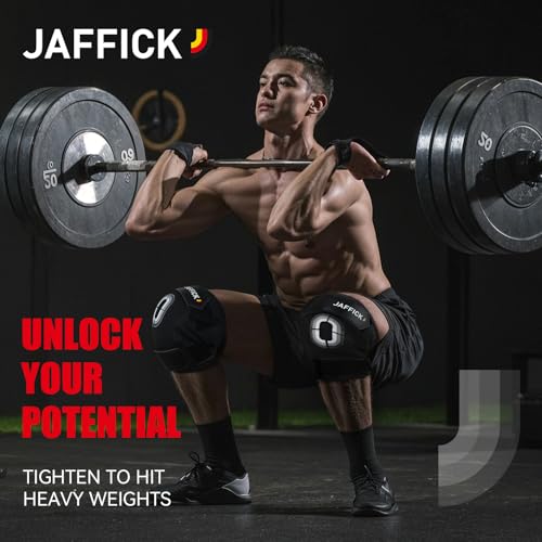 Jaffick Knee Sleeves (1 Pair),Double Layer Compression Knee Braces for Suitable for Squats, Weightlifting, Powerlifting, Gym Exercises, Unique Pressure Belt Design，7MM Neoprene Sleeves - size: L