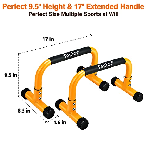 Teclor Push Up Bar, Parallettes Bars For L-sit & Dip, Heavy-Duty No Wobbling Parallel Bars Stand For Handstands, Full Planche, Calisthenics, 9.5in High Workout Stands for Home Fitness Training - color: Yellow