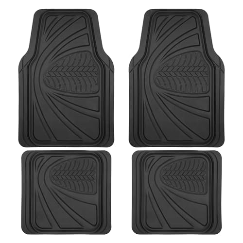 Motor Trend FlexTough Guard All-Weather Floor Mats for Cars – Black Waterproof Rubber Floor Mats, Universal Trim-to-Fit Automotive Accessories for Cars, Trucks & SUV - color: Solid Black