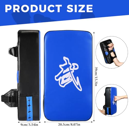 Poen 3 Pcs Taekwondo Kick Pads Muay Thai MMA Karate Sparring Gear Martial Arts Kickboxing Training Pads Punching Striking Target Equipment PU Leather Paddles Strike Curved Kick Shield - color: Blue