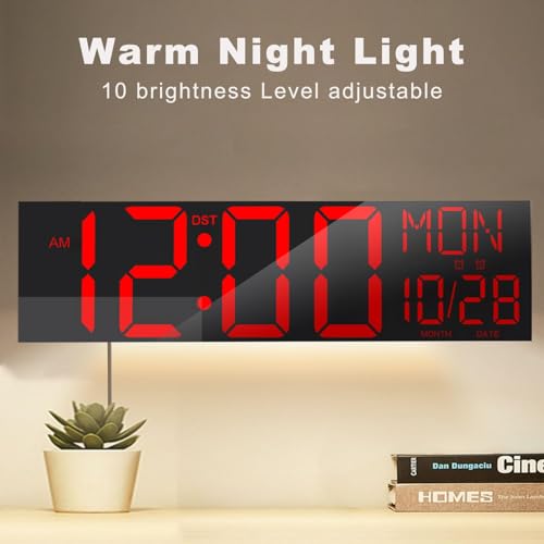 JALL 30" Oversize Digital Wall Clock, Extra Large LED Wall Clock with Remote, Giant Digital Clock with Jumbo Numbers for Living Room, Church (Black Shell Red Font) - color: Black, size: 30 inches