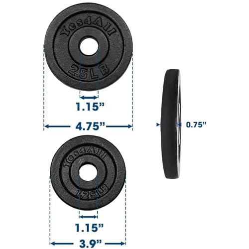 Yes4All Cast Iron Weight Plates, 1.15-Inch Standard Hole Weight Plate Set of 4 & 8, Fits Dumbbell Handles for Strength Training, Weightlifting & Home Gym Workouts - size: 7.5lb in Total (2x1.25lb + 2x1.5lb)