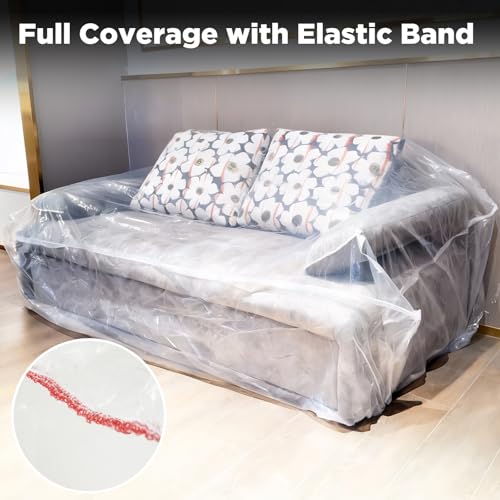 Plastic Loveseat Cover Furniture Cover with Elastic Band, Clear Sofa Cover Protector for Moving and Storage, Waterproof & Dustproof Moving Bags Slipcover 68W x 42D x 42H Inches (Loveseat) - size: Loveseat