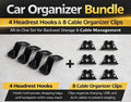 Car Organizer Bundle – 4-Pack Headrest Hooks & 8-Pack Cable Organizer Clips, Backseat Bag Hangers & Cord Management Set