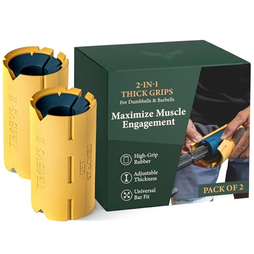 Tribus Thick Grips for Dumbbells & Barbells (2.05" & 2.44”) — Thick Grips for Dumbbells Bars & Fitness Equipment — For Grip Strength & Arm Training, Non-Slip Heavy Duty Rubber