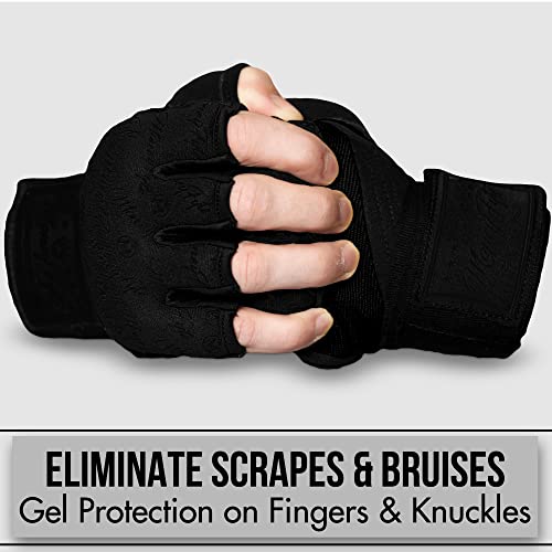Quick Gel Boxing Wraps Under Boxing Gloves - Kickboxing MMA Muay Thai - Fist, Knuckle, Wrist Wrap Protection Inner Glove Hand Wraps - Men Women Kids - color: All Black, size: Small-Medium