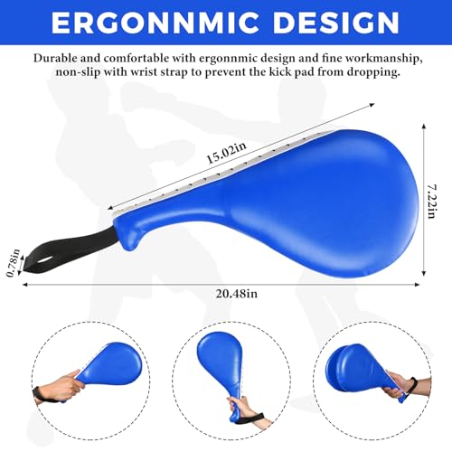 Poen 3 Pcs Taekwondo Kick Pads Muay Thai MMA Karate Sparring Gear Martial Arts Kickboxing Training Pads Punching Striking Target Equipment PU Leather Paddles Strike Curved Kick Shield - color: Blue