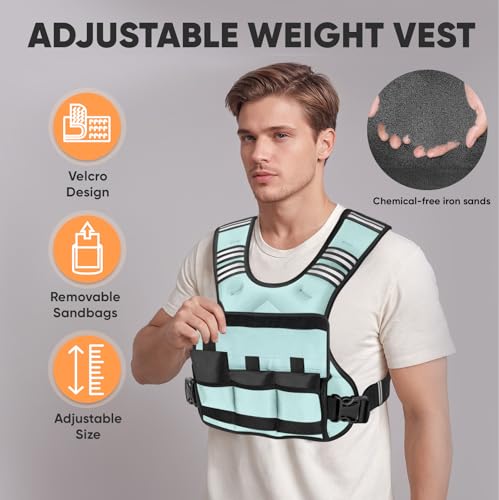 APEXUP Adjustable Weighted Vest, 4-10lb/12-18lb/20-32lb Vest with 6 Ironsand Weights and Large Pocket, Weight Vest for Men Women Strength Training, Running, Walking - color: Pastel Blue, size: 4-10lbs