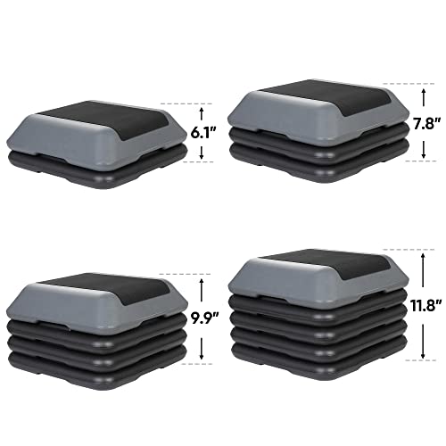 16"x16" Height Adjustable Step Aerobic Platform with 4 Risers, Exercise Workout Stepper for Home Training, Gym Fitness, 4''- 6'' - 8''-10''-12'' - color: Gray