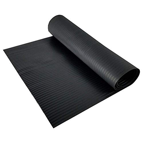 RESILIA Black Plastic Floor Runner - Embossed Wide Rib Waterproof Vinyl, Heavy Duty Protector Mat for Indoor Hardwood, Hard Floors, Garage, Entryway, Kitchen, & Outdoor Use, 27” x 12’, Made in the USA - size: 27" x 12'